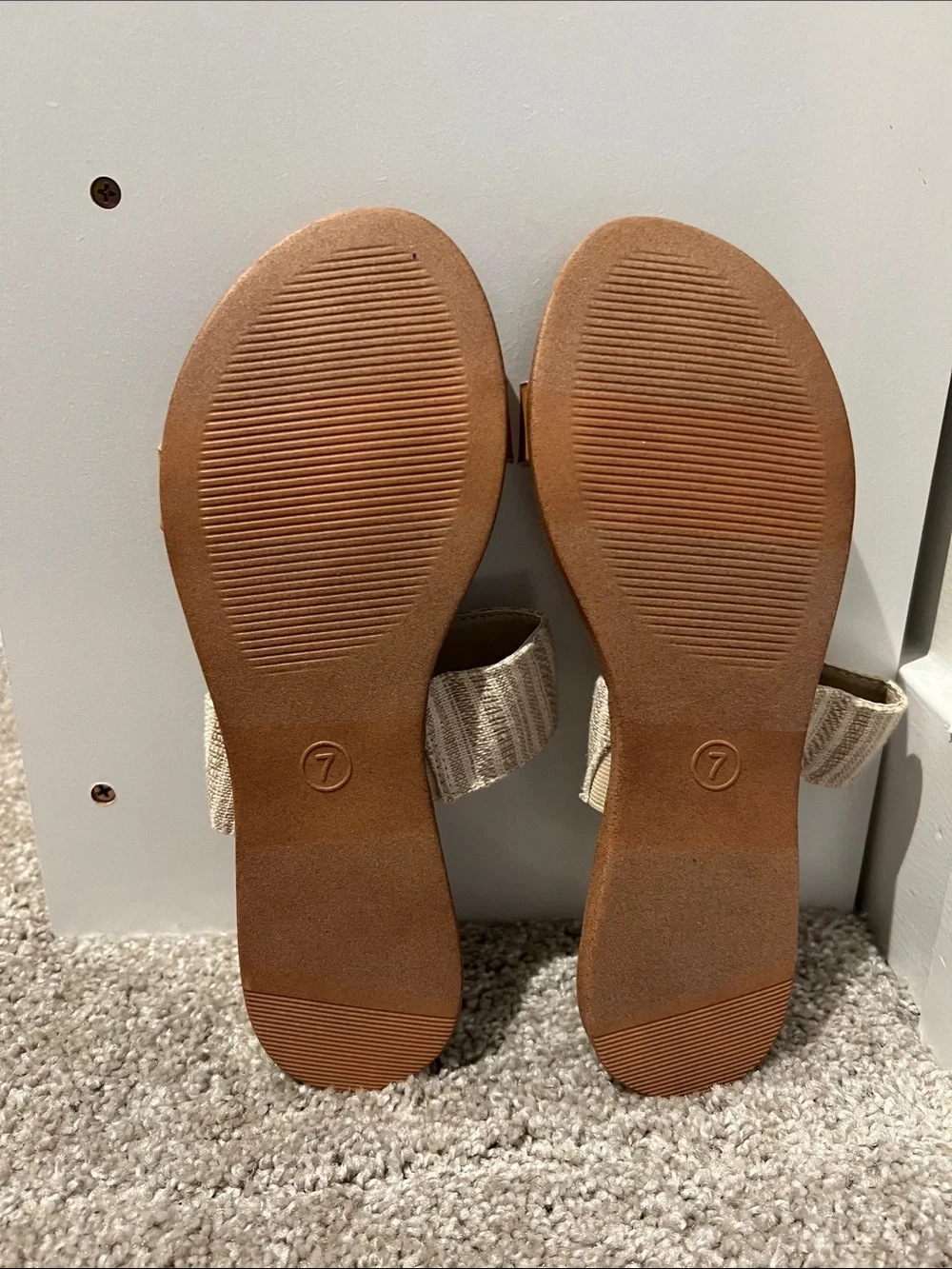 Universal Thread Tan Slide Sandals with Cream Striped Straps - Picture 3 of 5